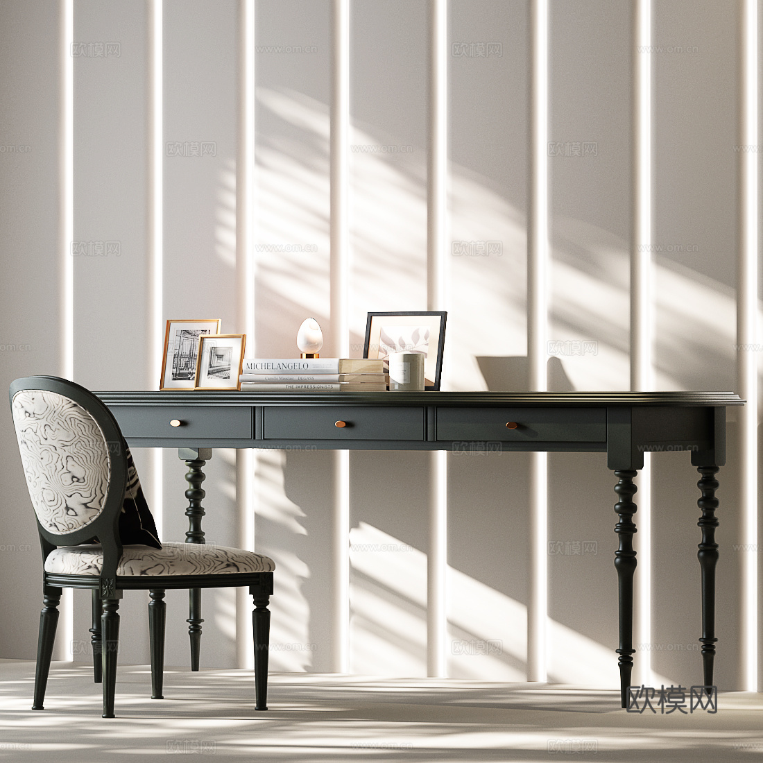 美式书桌 美式书桌椅 美式梳妆台 美式复古书桌椅su模型