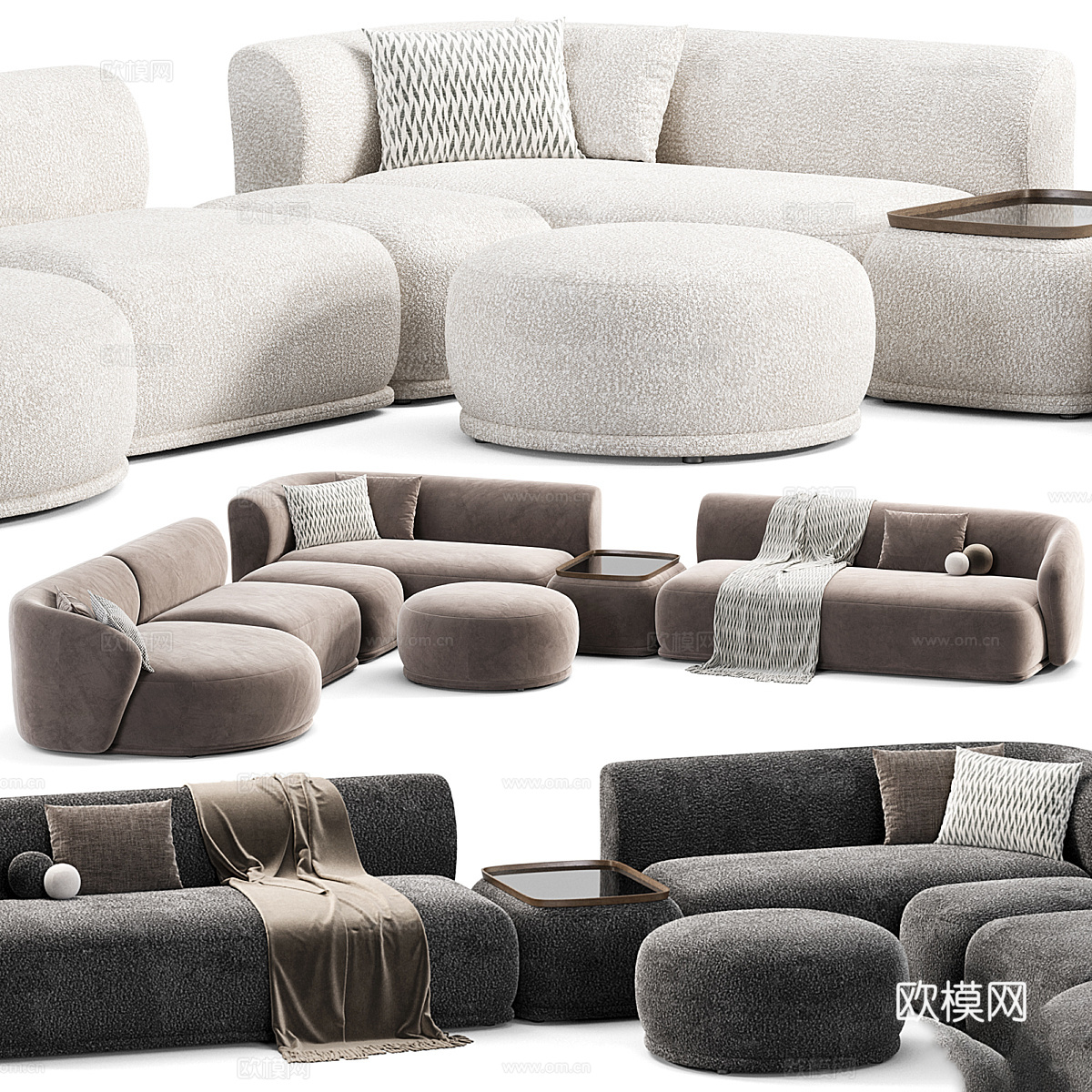 现代意式 Meridiani Rene 布艺组合沙发3d模型下载（渲染图4）