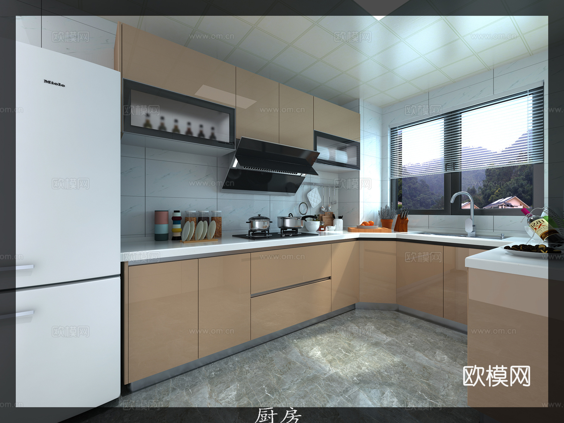 现代风格厨房宝马漆橱柜 金属漆橱柜3d模型下载