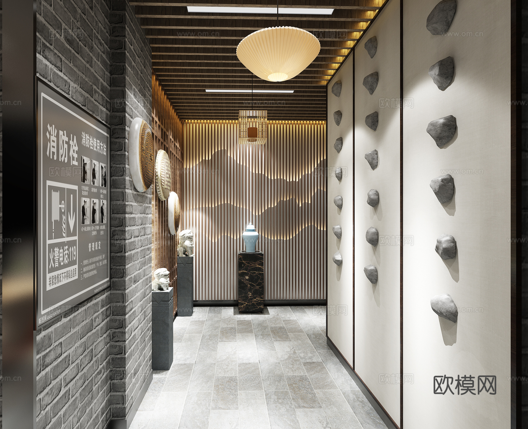 工业风spa会所公共空间3d模型下载（渲染图1）