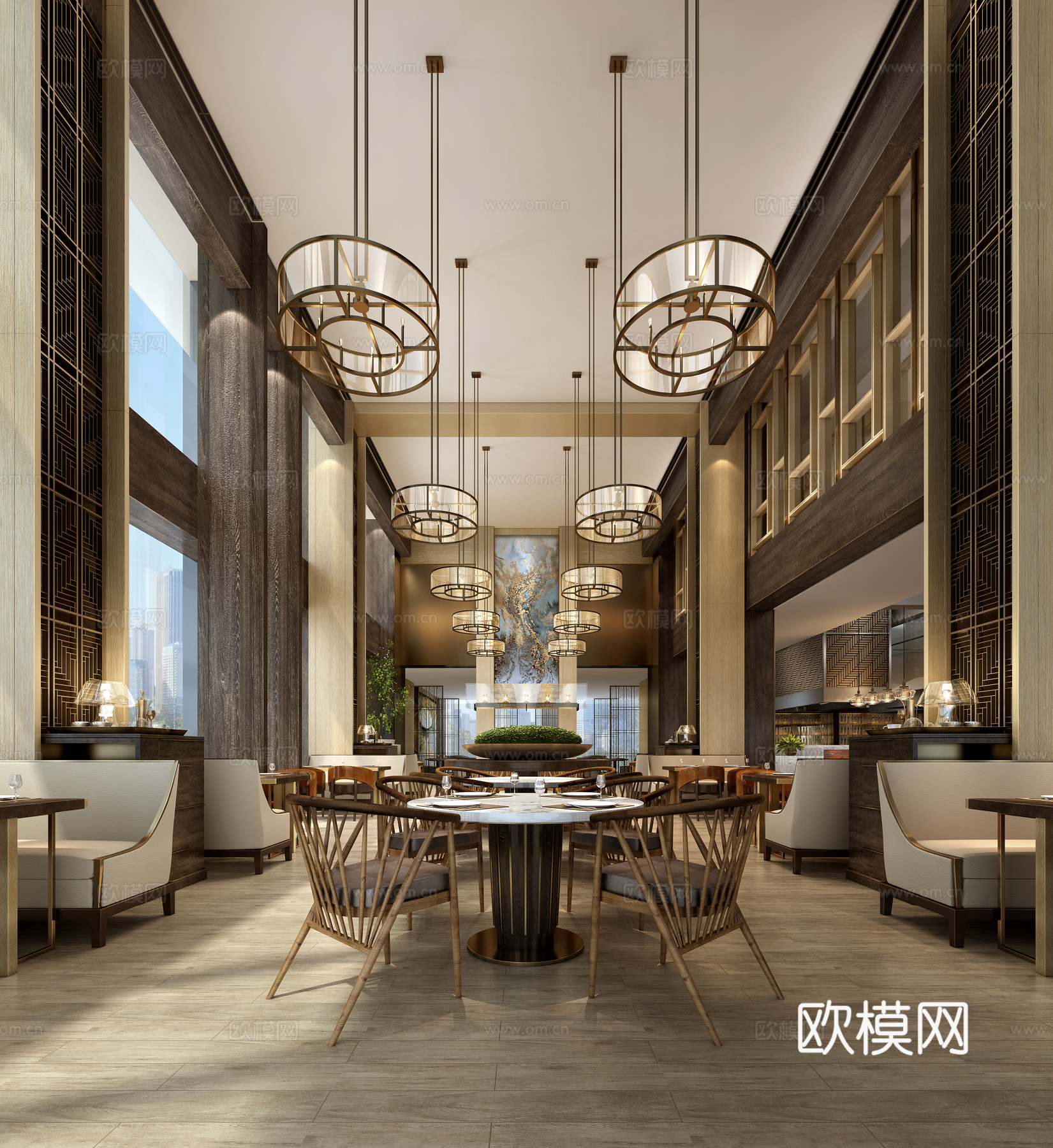 现代工装空间 餐饮 全日餐厅 奢华现代全日制餐厅3d模型下载（渲染图2）