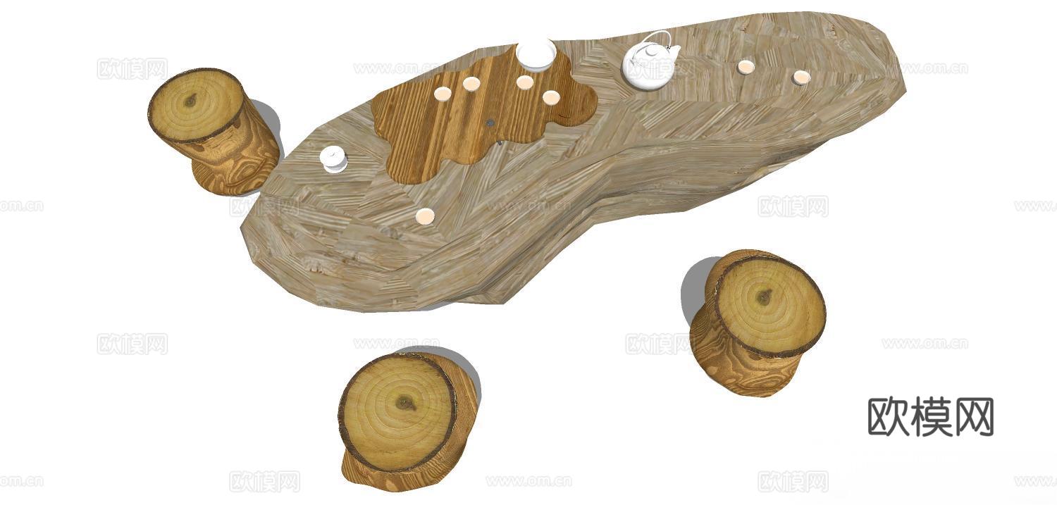 实木桌椅 实木椅子 实木桌子 椅子 桌子 茶桌椅su模型