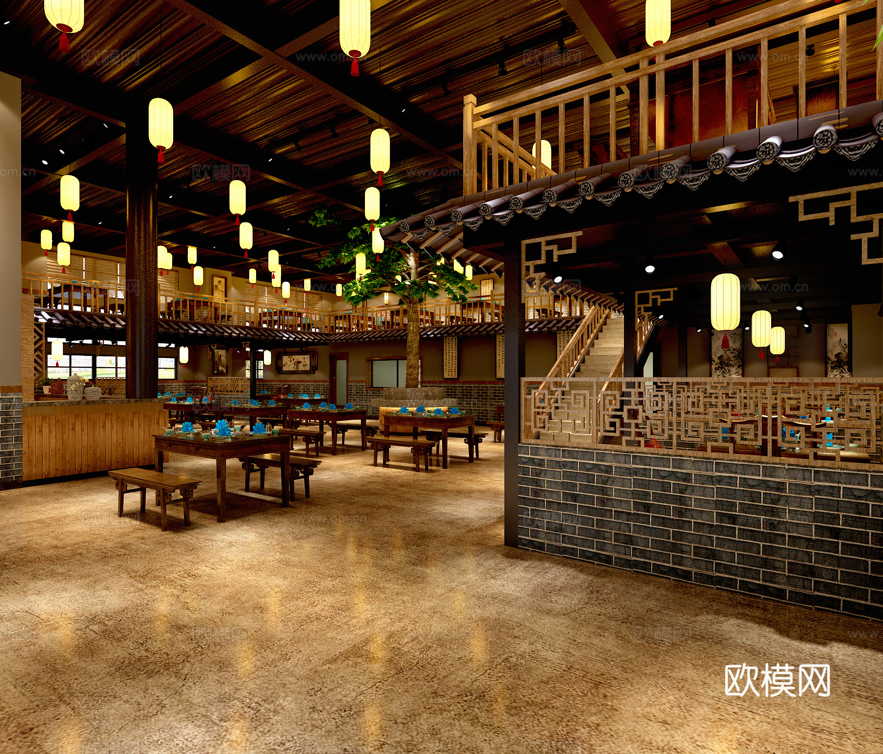 中式风格餐馆3d模型下载（渲染图4）