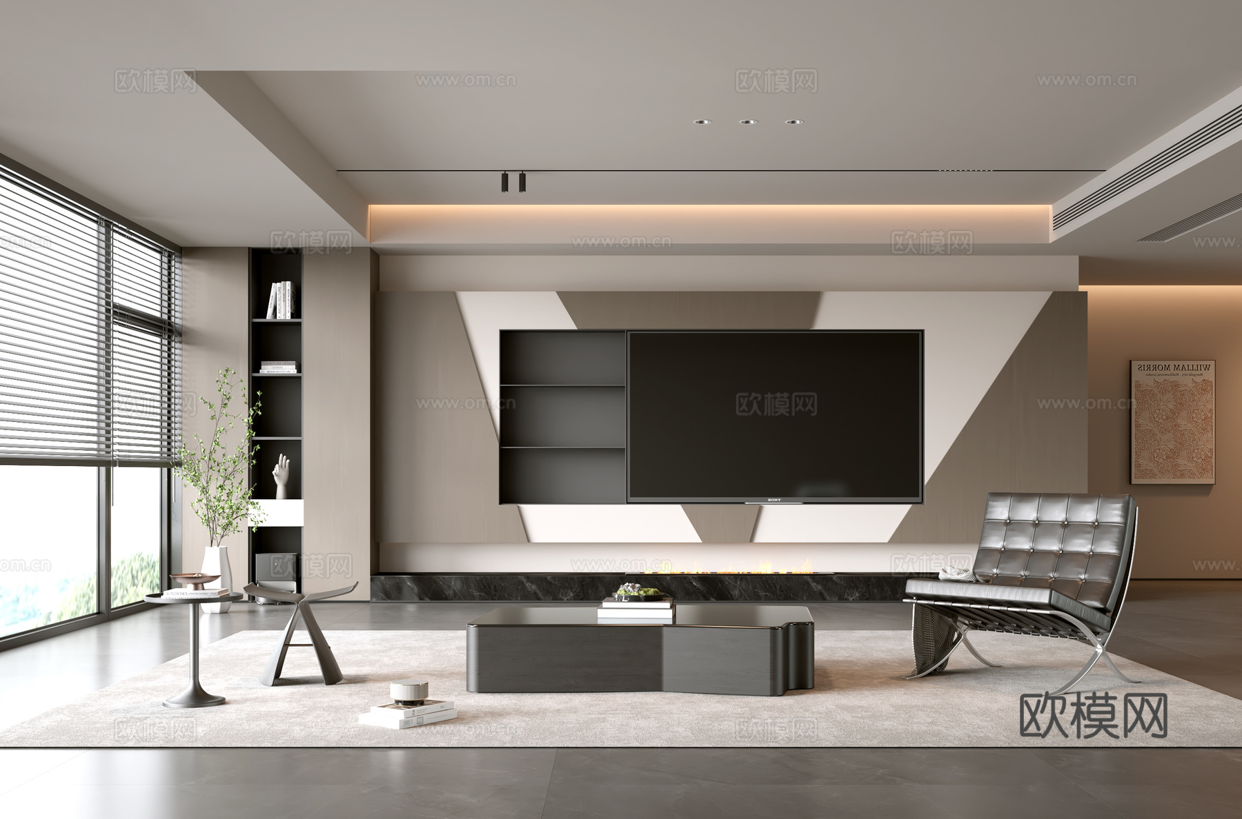 意式客厅 现代客厅 电视背景墙 电视柜 客厅背景 沙发茶几组su模型