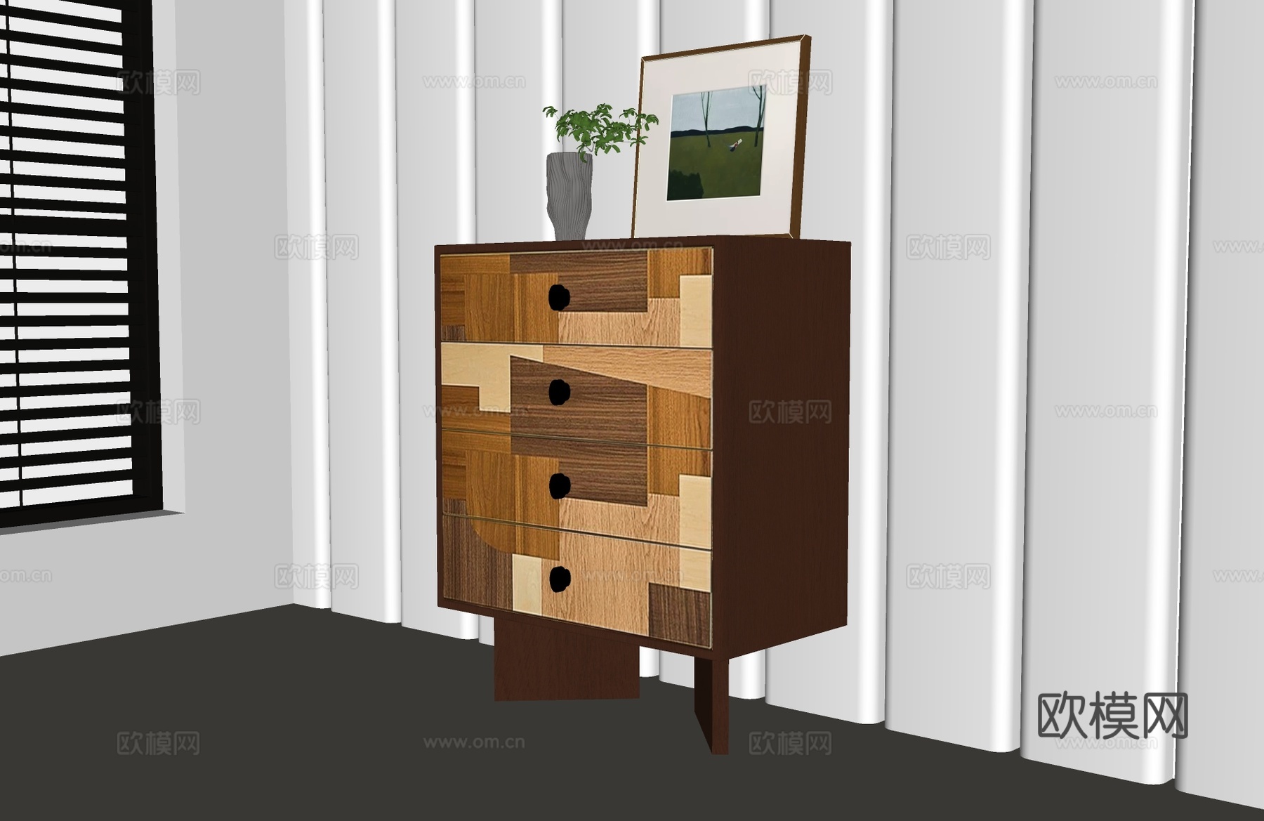 现代斗柜 现代中古斗柜 中古风斗柜 现代意式斗柜 意式复古su模型