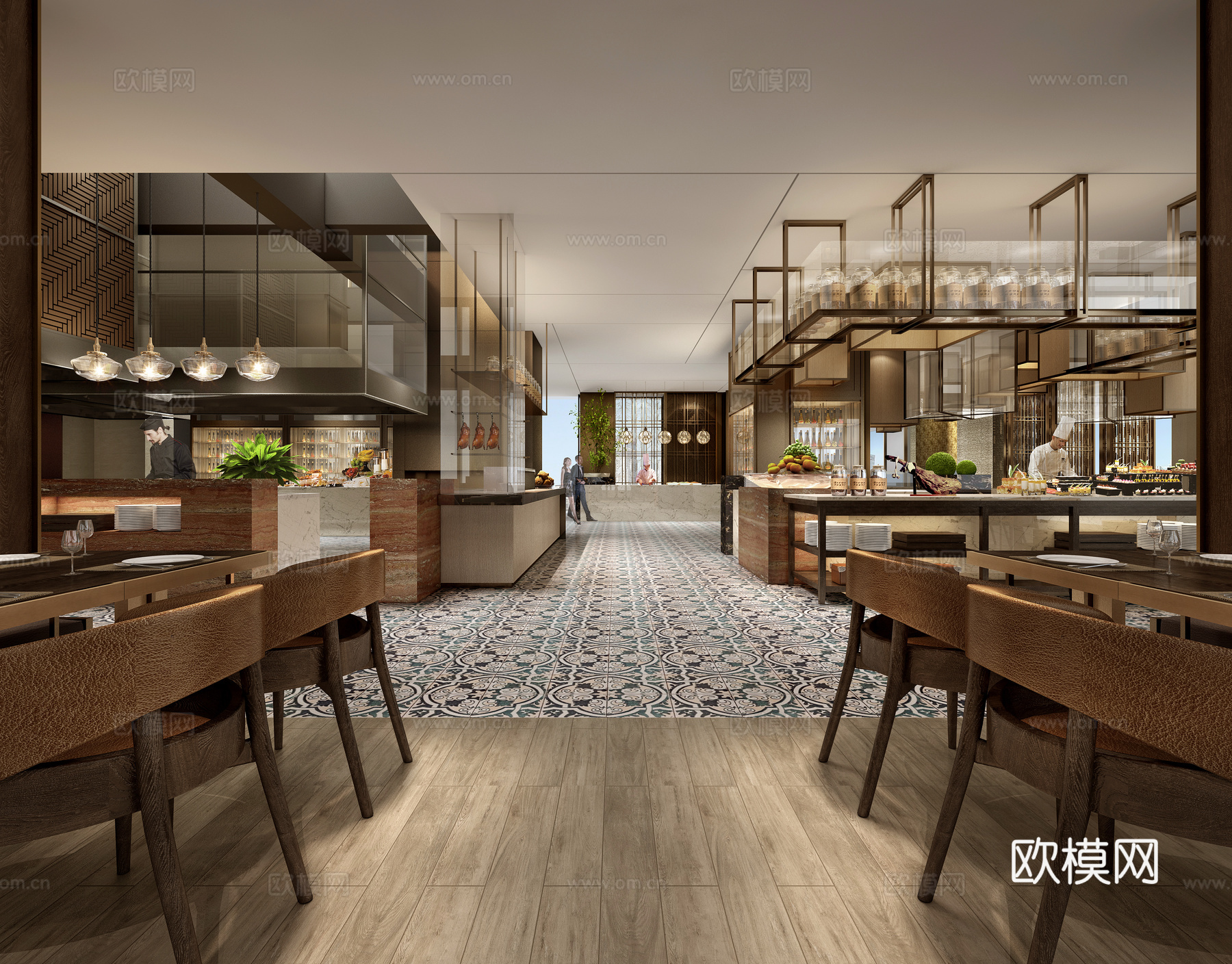 现代工装空间 餐饮 全日餐厅 奢华现代全日制餐厅3d模型下载（渲染图1）