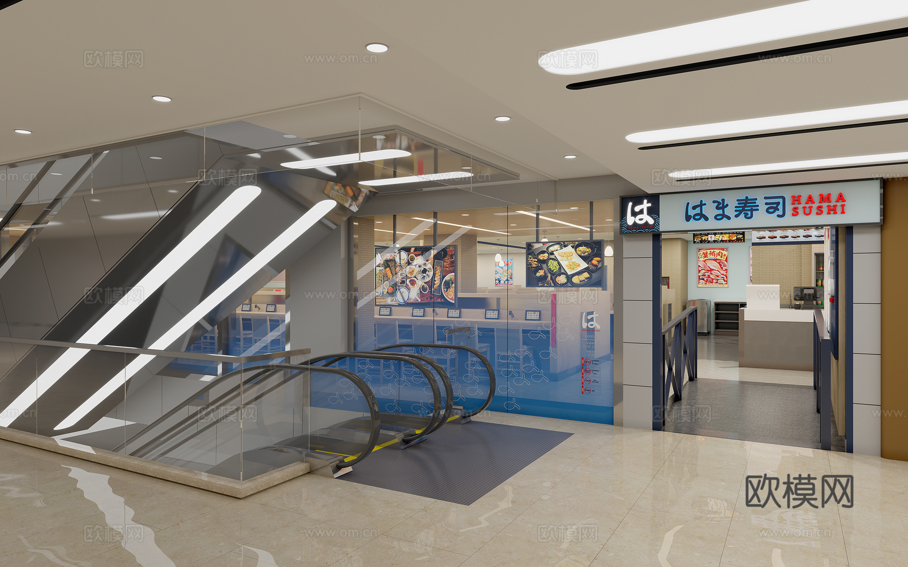 现代 餐饮空间 日料店3d模型下载（渲染图1）