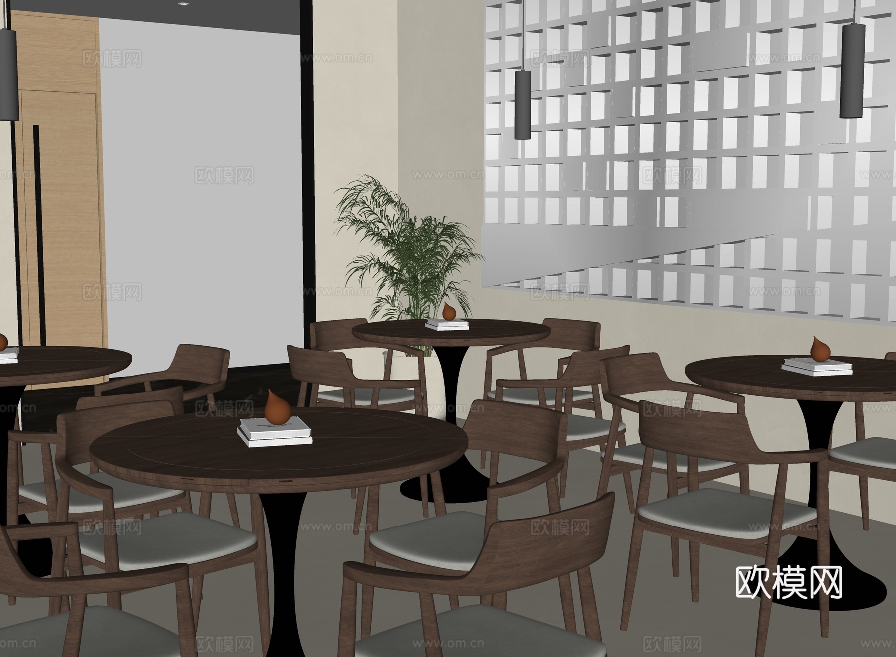 现代咖啡厅 餐桌椅组合su模型