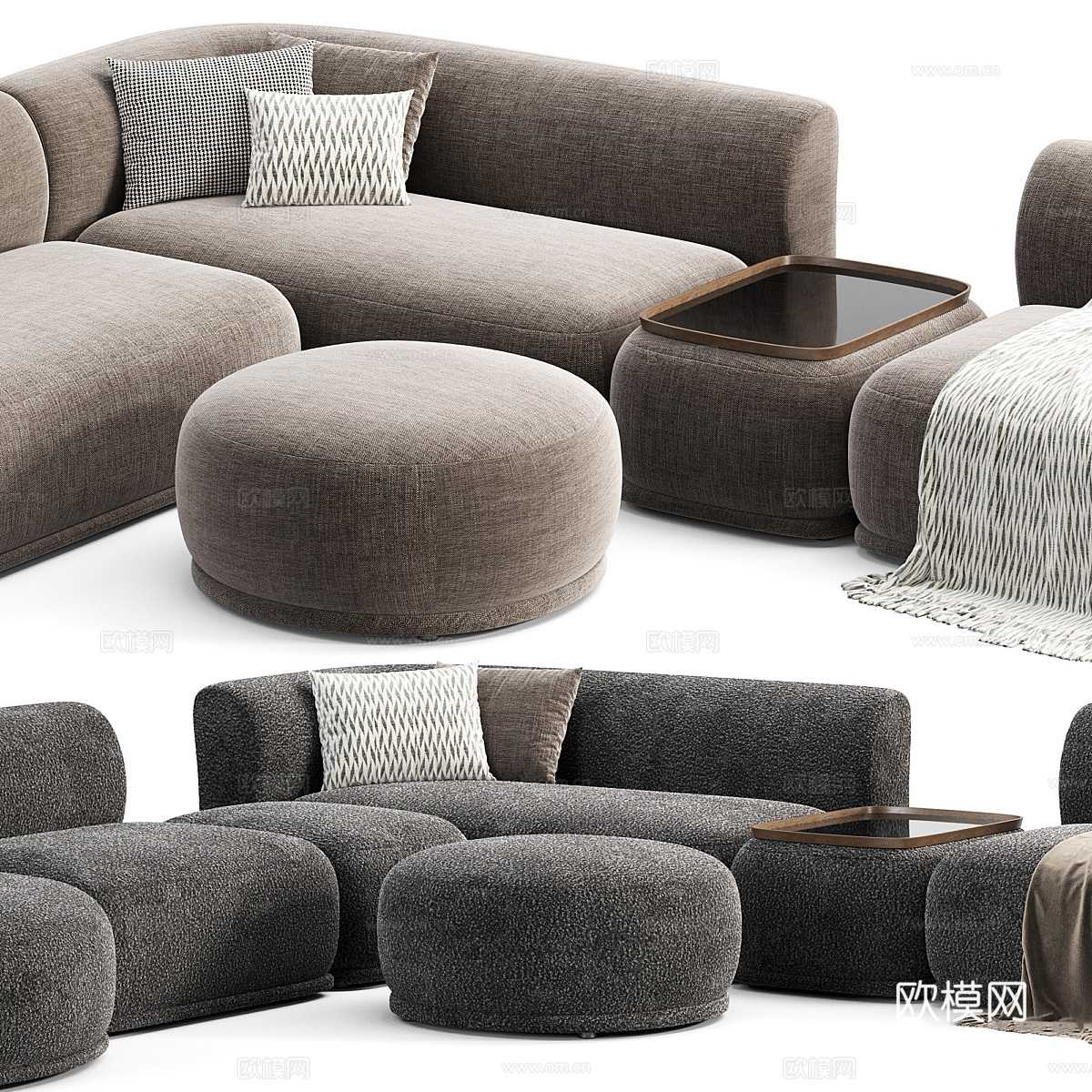 现代意式 Meridiani Rene 布艺组合沙发3d模型下载（渲染图2）