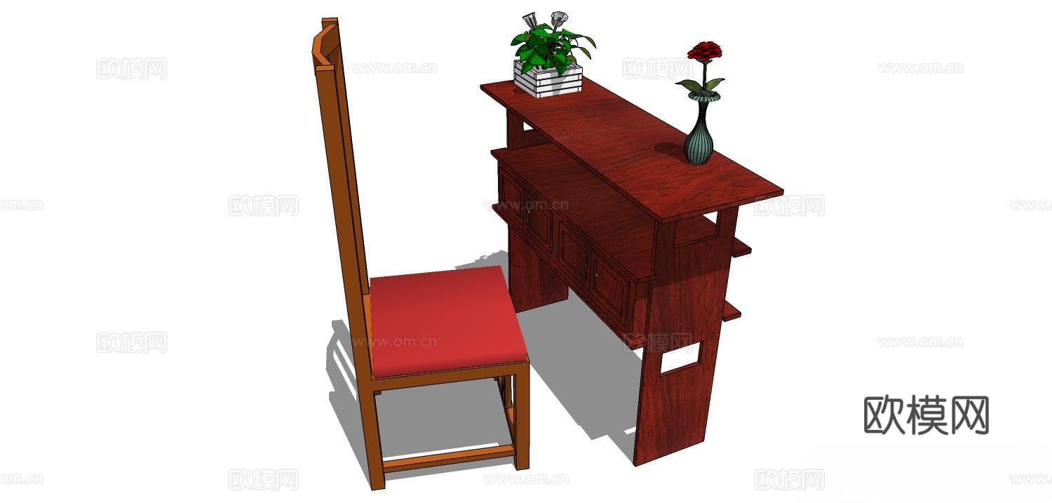 实木桌椅 实木椅子 实木桌子 椅子 桌子 茶几su模型