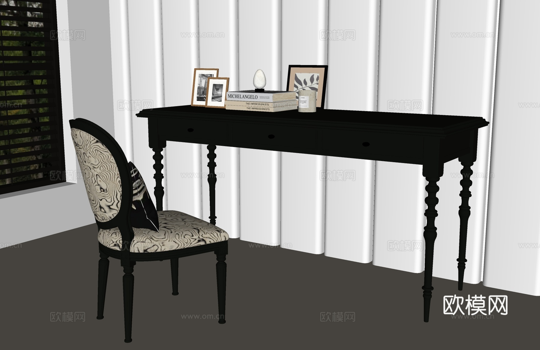 美式书桌 美式书桌椅 美式梳妆台 美式复古书桌椅su模型