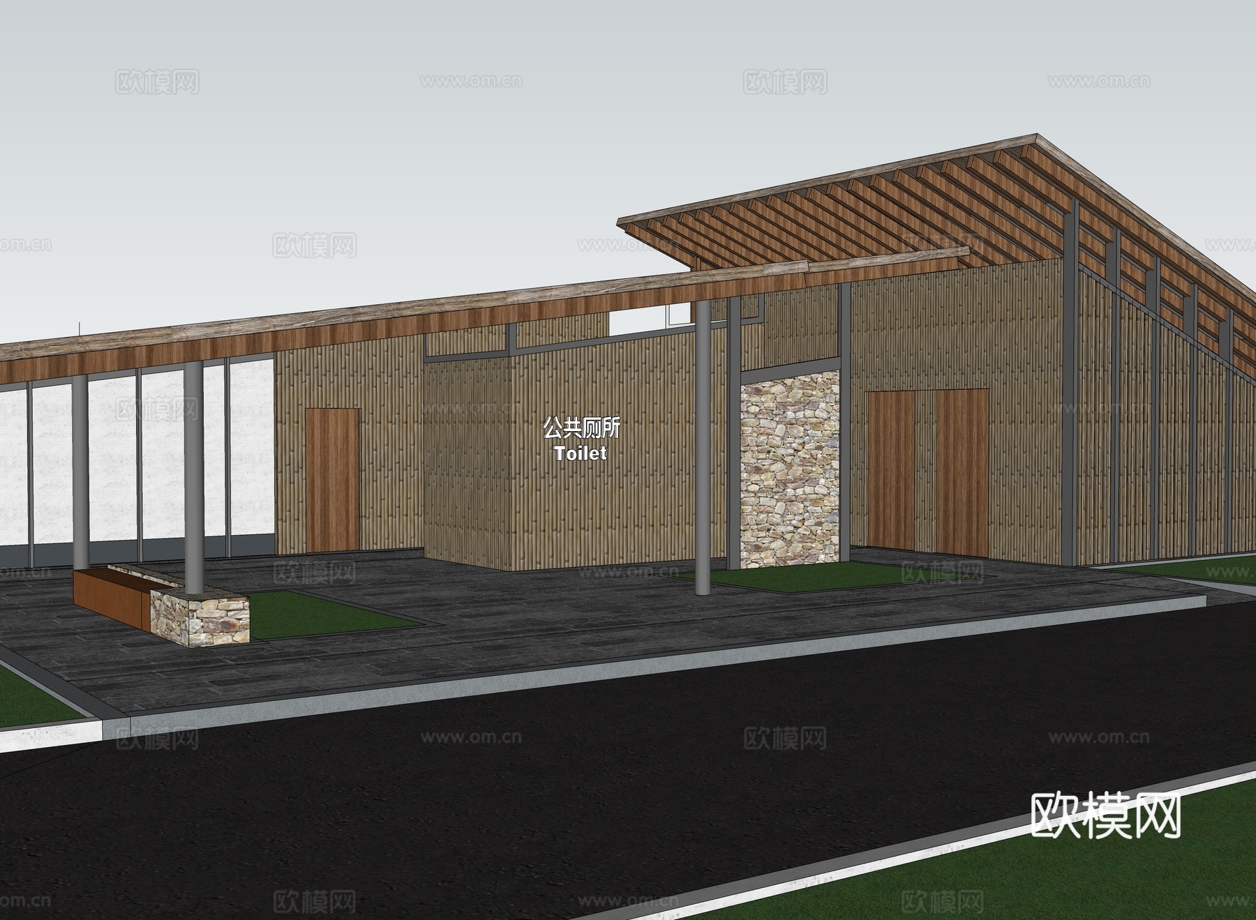 现代风格公共厕所 户外卫生间su模型