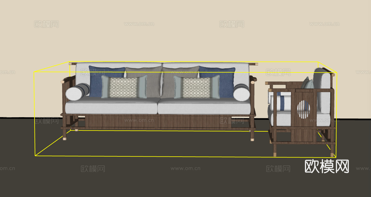三人沙发su模型