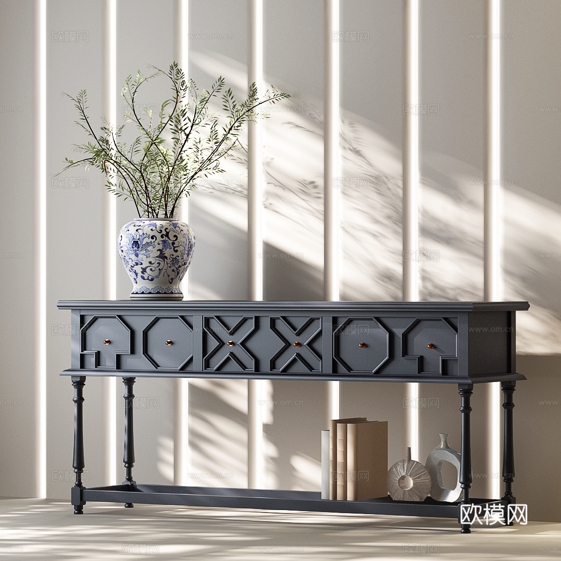 美式斗柜 美式装饰柜 美式玄关柜 美式餐边柜 美式边柜su模型