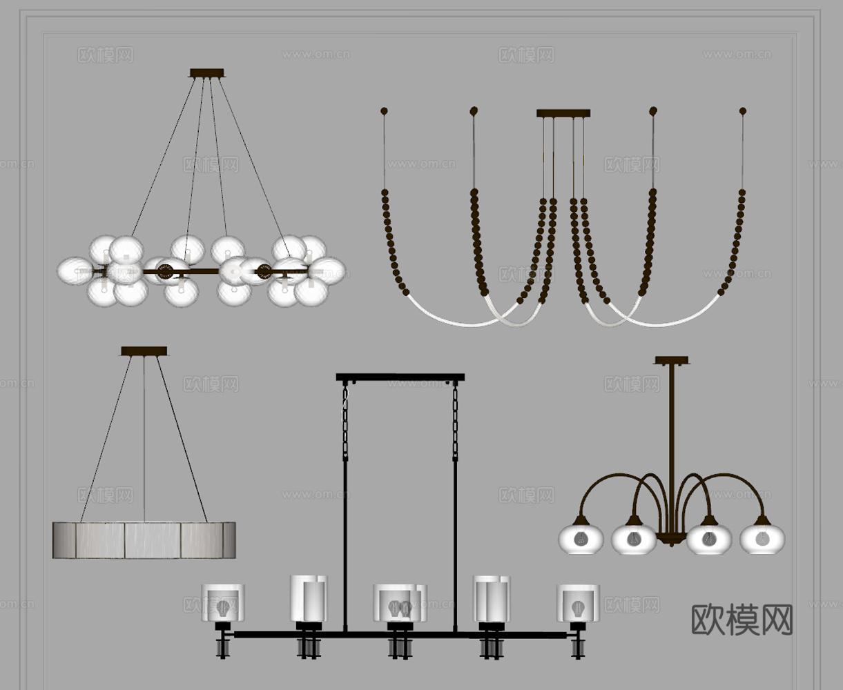现代艺术吊灯组合 客厅吊灯 餐厅吊灯 玻璃吊灯 金属吊灯su模型