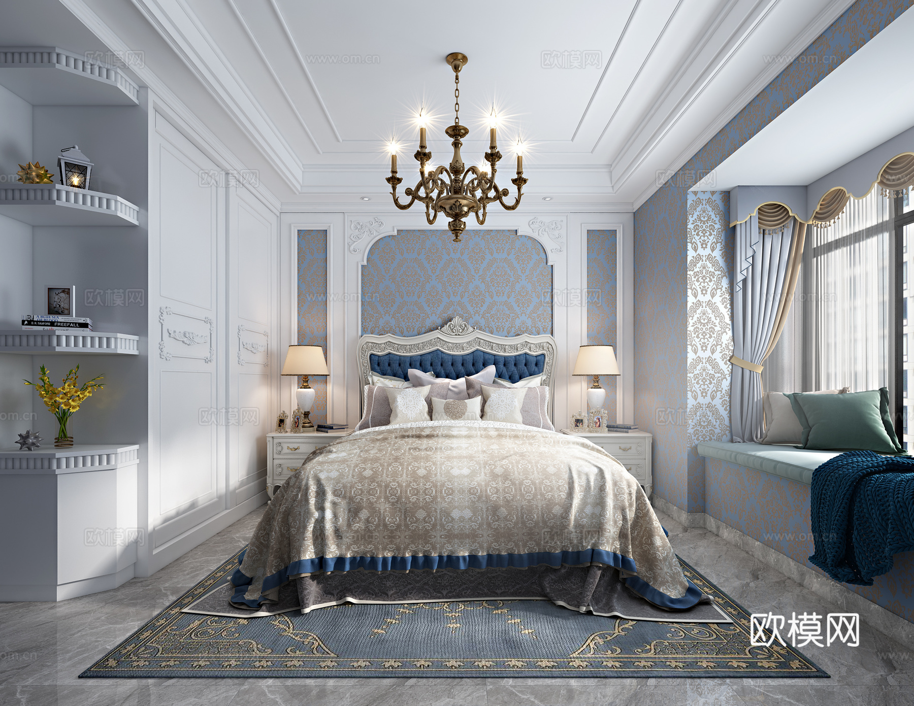 简欧 主卧室3d模型下载