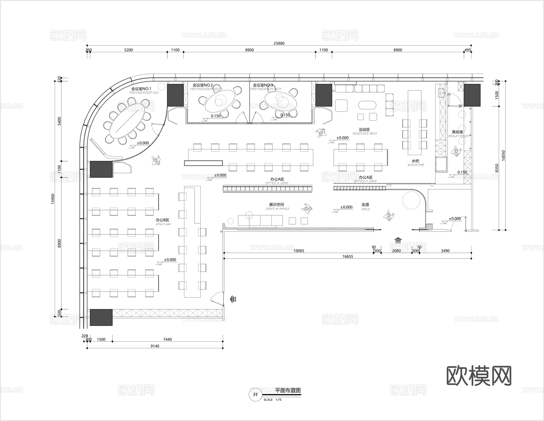 办公室平面布置图cad施工图