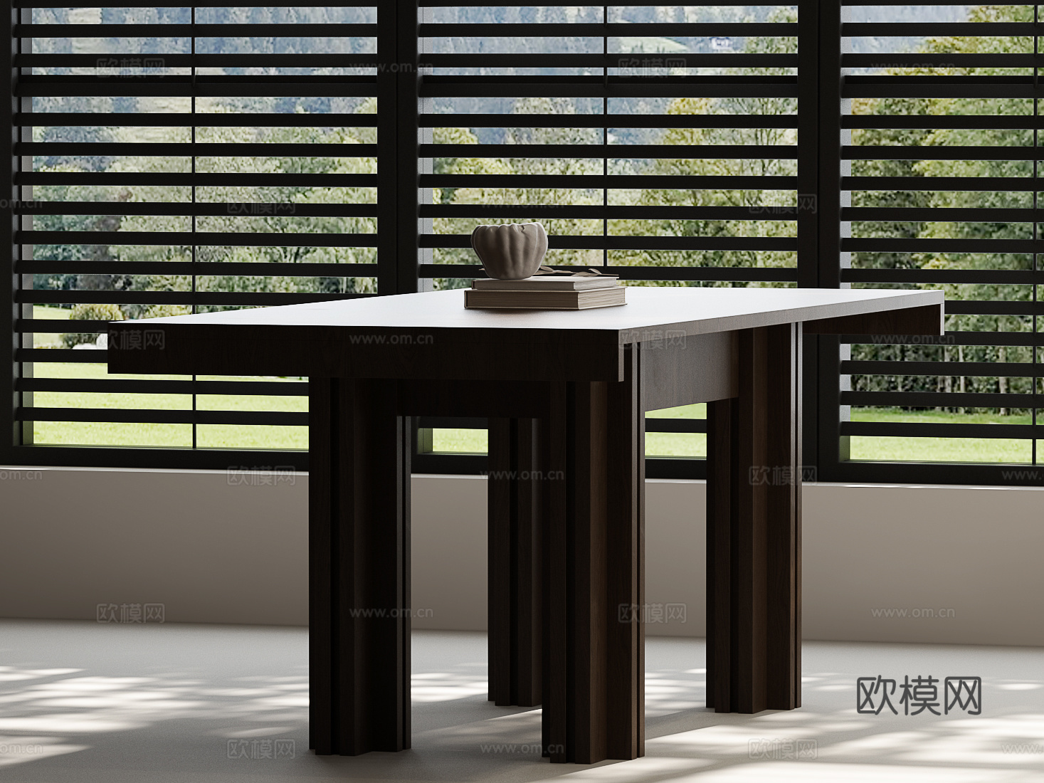 现代餐桌 现代中古餐桌su模型