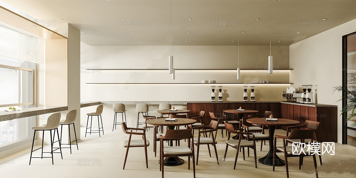 现代咖啡厅 餐桌椅组合su模型