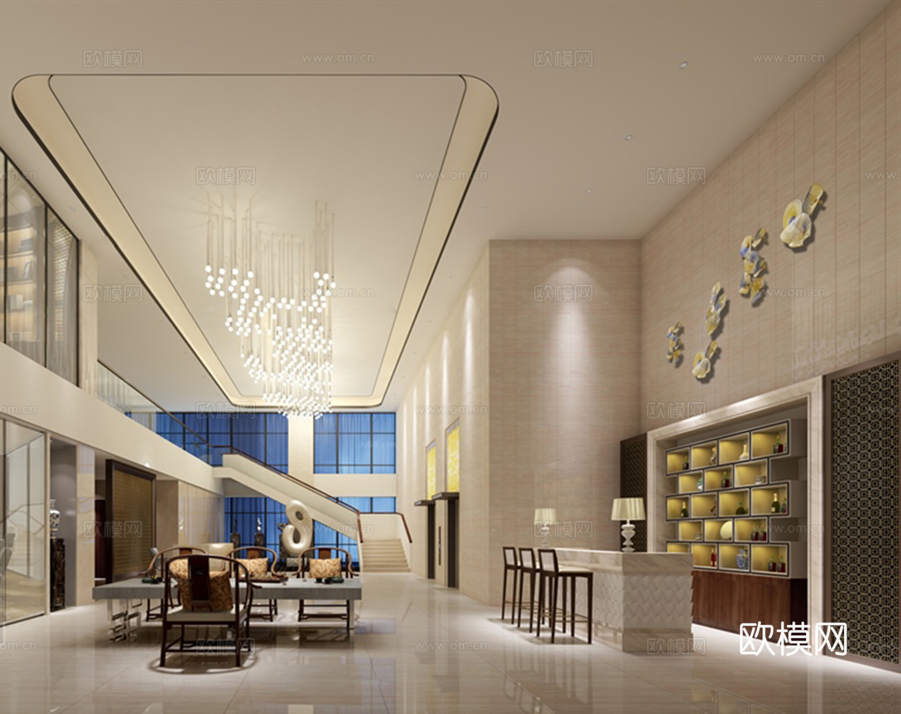 其它混搭风公司前台大堂3d模型下载