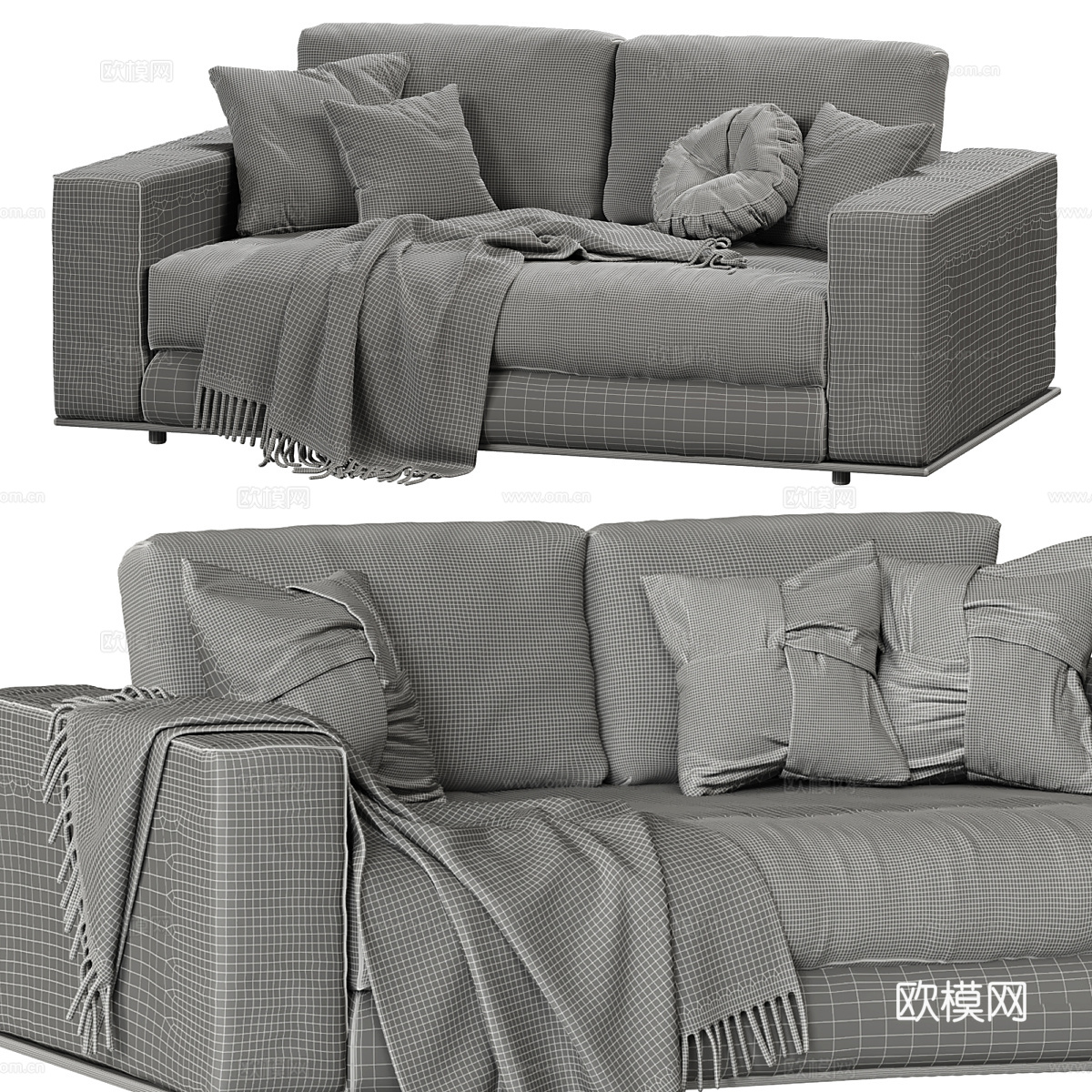 现代意式 HAMILTON 双人布艺休闲沙发3d模型下载（渲染图4）