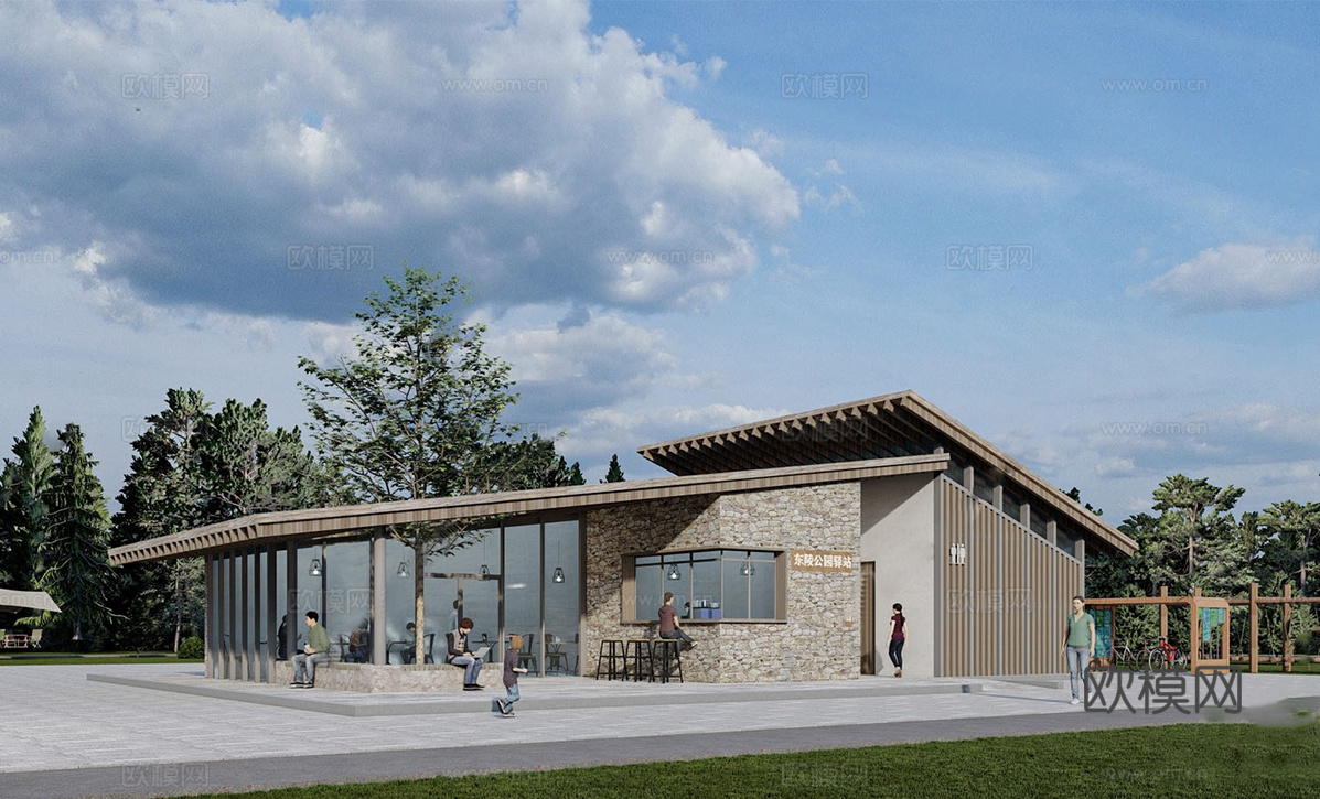 现代驿站 服务中心 公园驿站 景区公厕su模型su模型