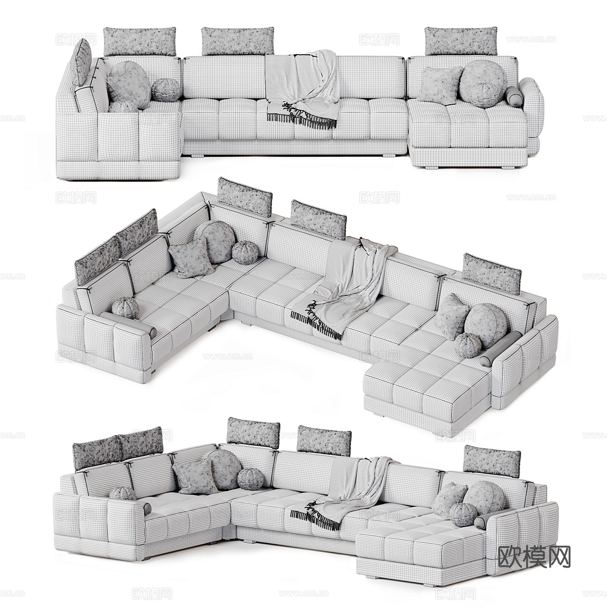 现代奶油风 Claus 布艺组合转角沙发3d模型下载（渲染图2）