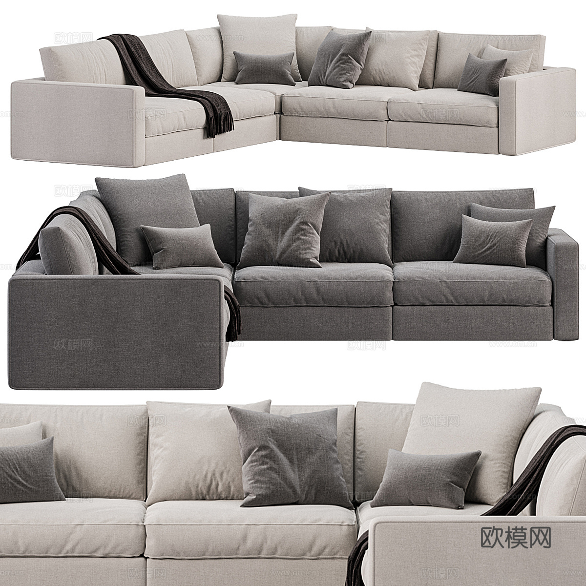 现代 James 布艺组合转角沙发3d模型下载（渲染图1）