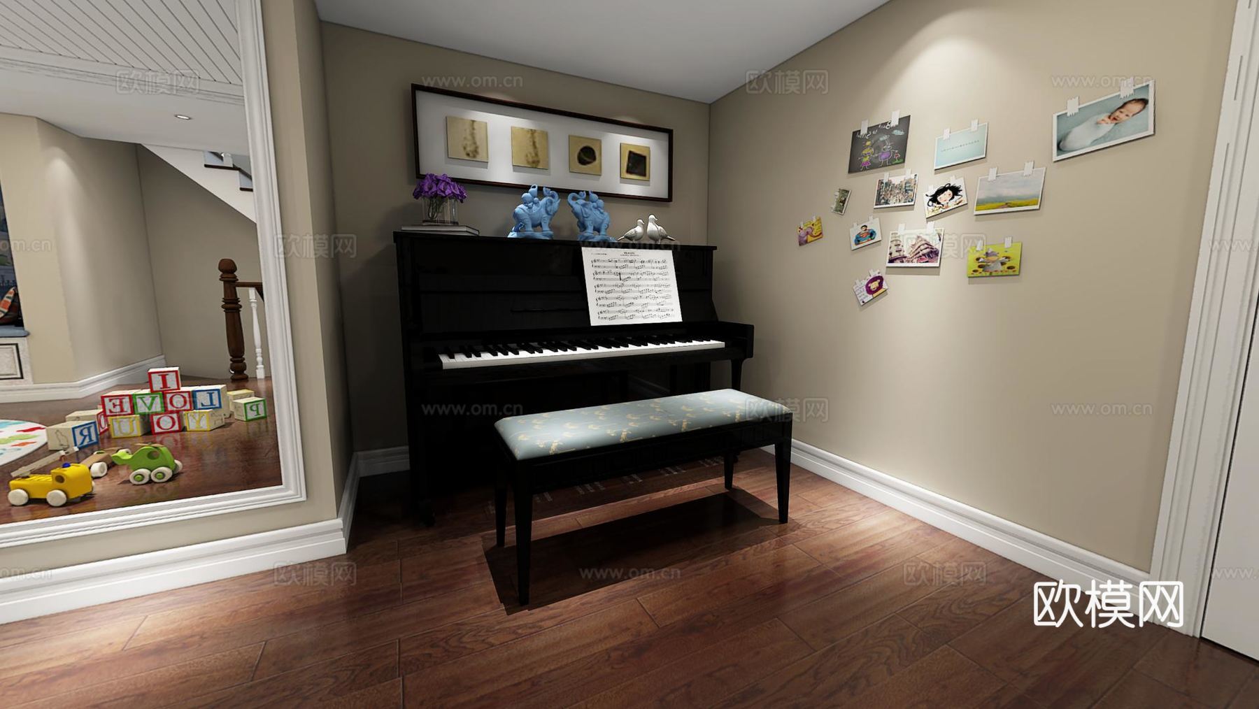 现代最新现代简约简欧儿童房 童趣 玩具 榻榻米 书柜 钢3d模型