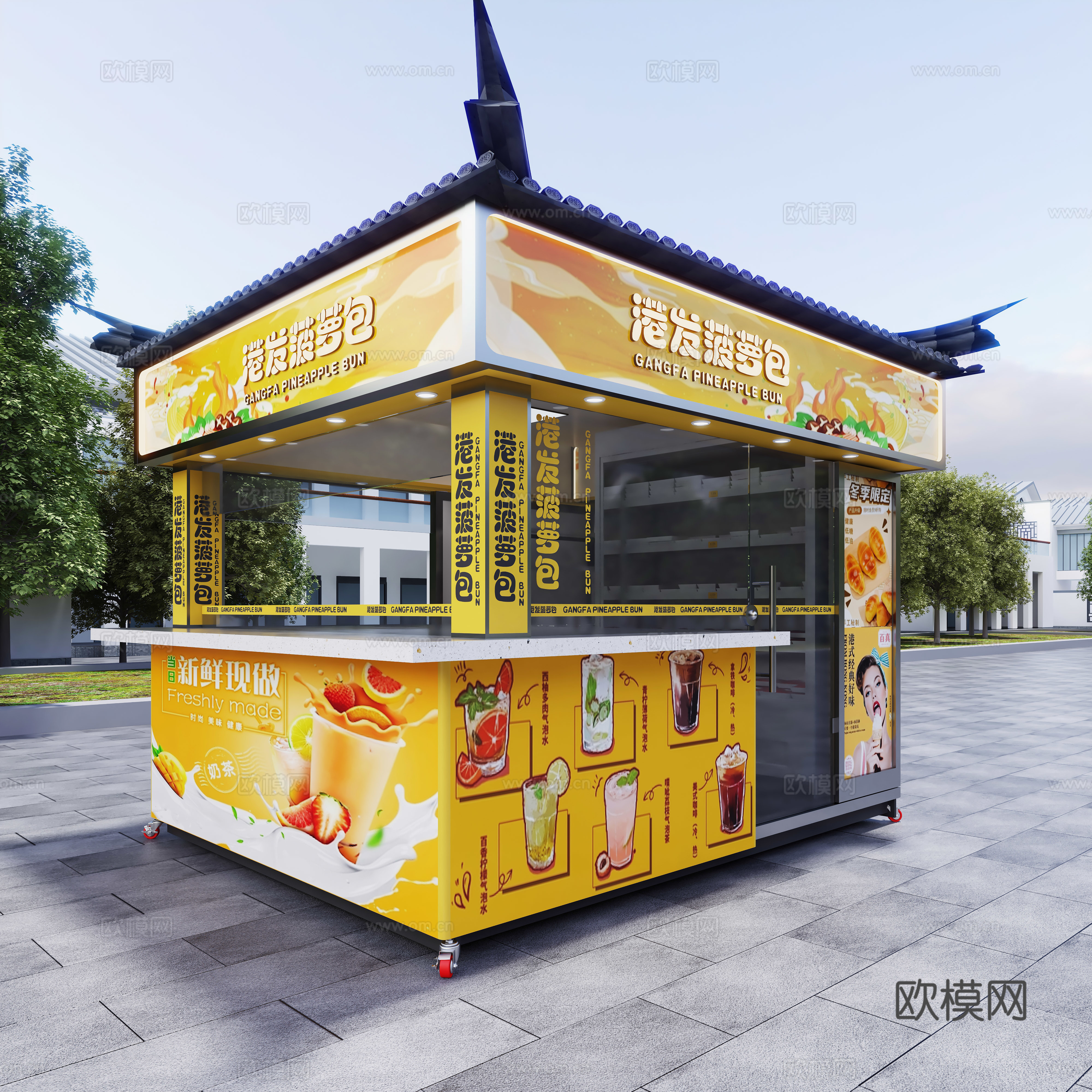 小吃车 餐车 新中式餐车 快餐车 移动餐车 售货车 售卖车3d模型下载