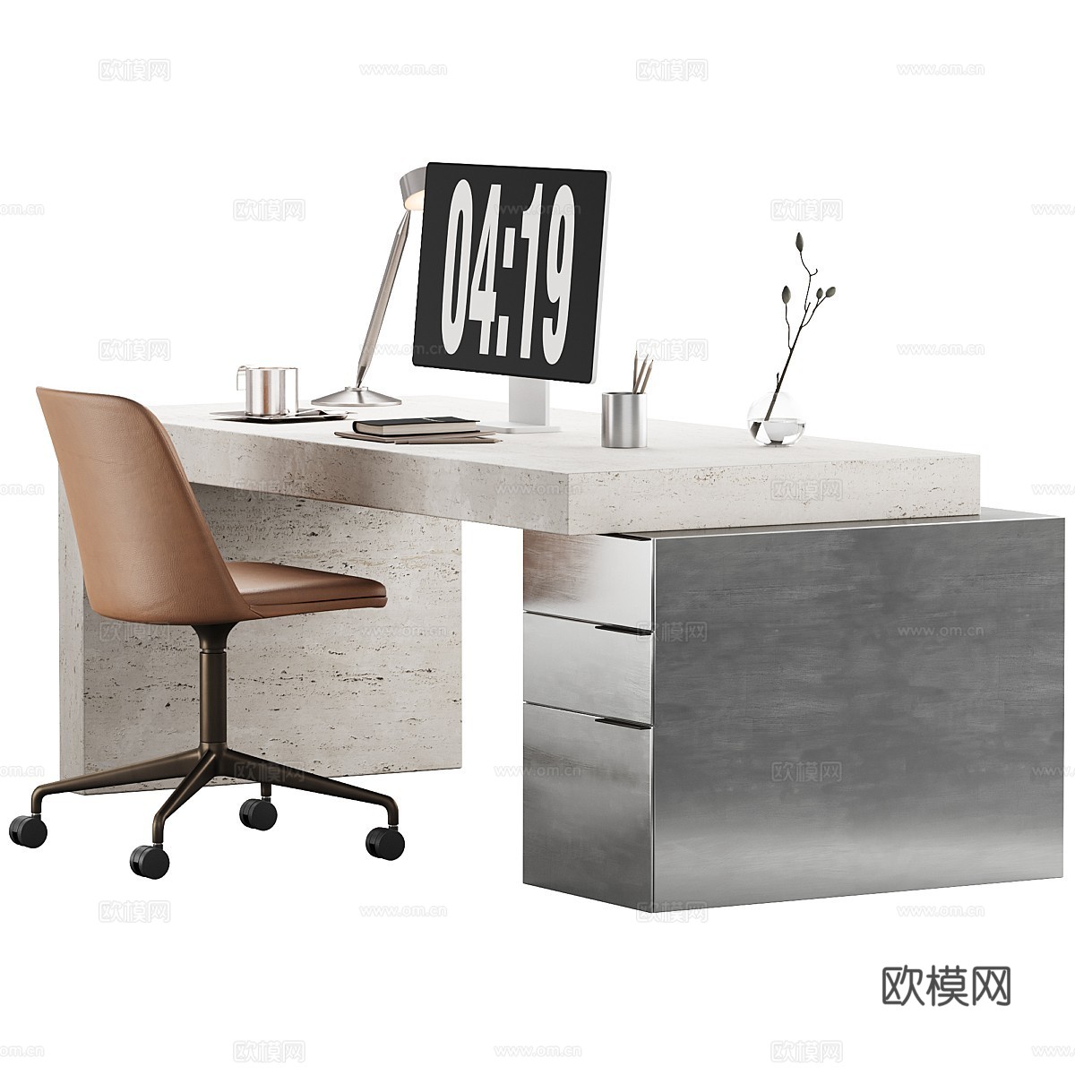 现代意式书桌椅 办公桌椅3d模型