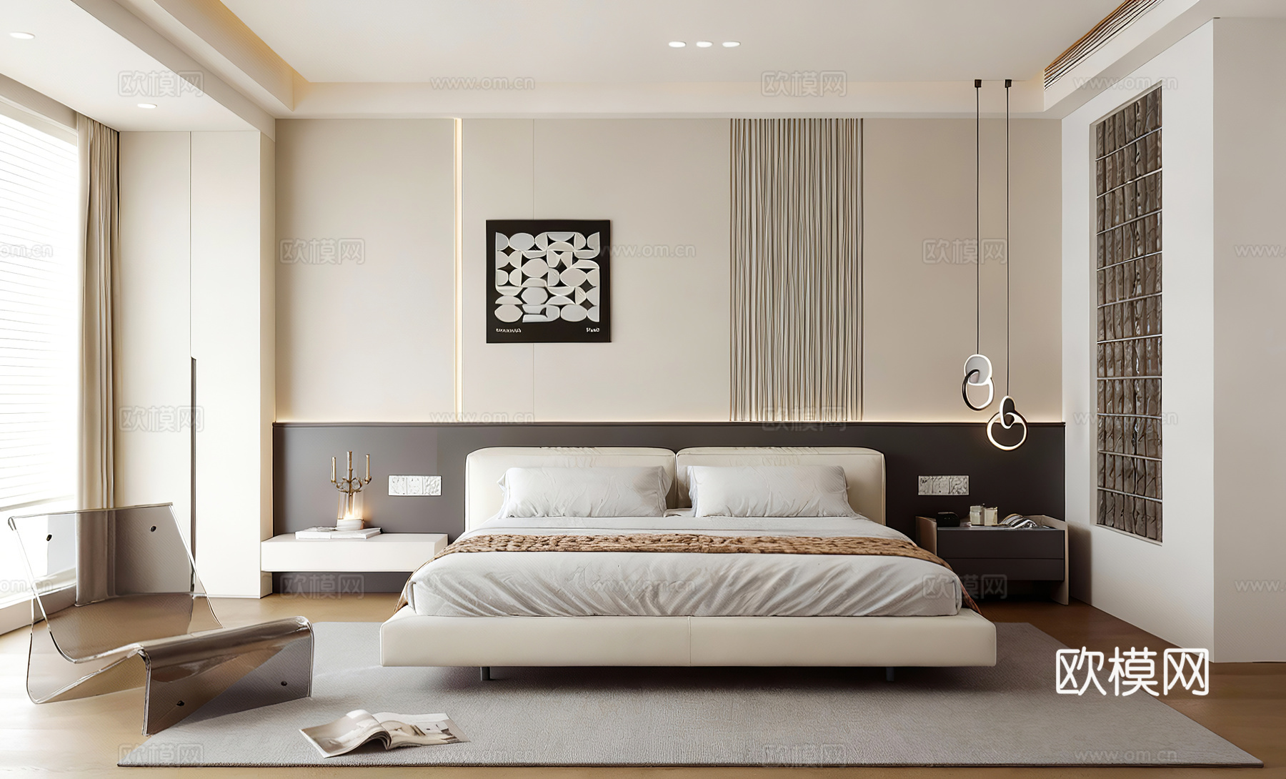 现代极简家居卧室 次卧 主卧 无主灯卧室 卧室梳妆台 高级灰3d模型下载