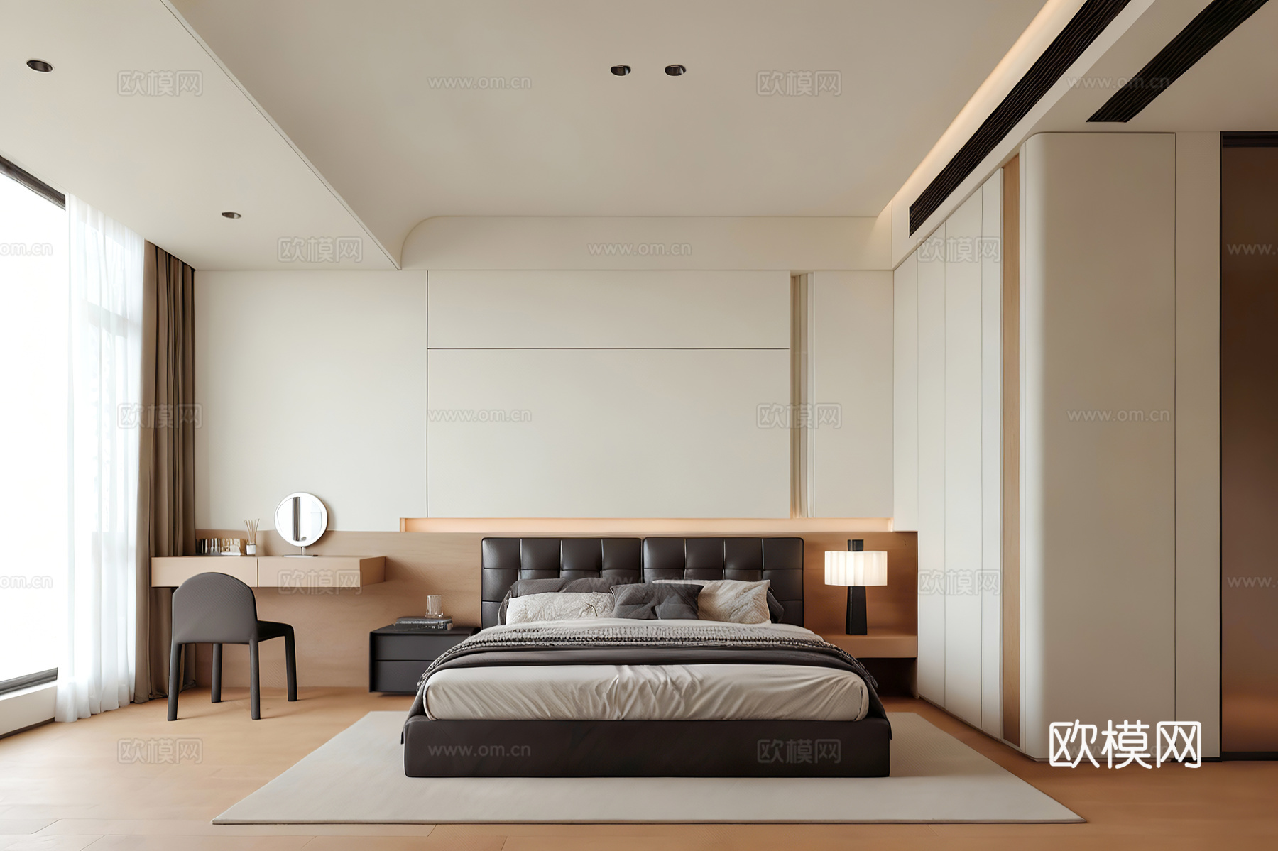 现代极简家居卧室 次卧 主卧 无主灯卧室 卧室梳妆台 高级灰3d模型下载