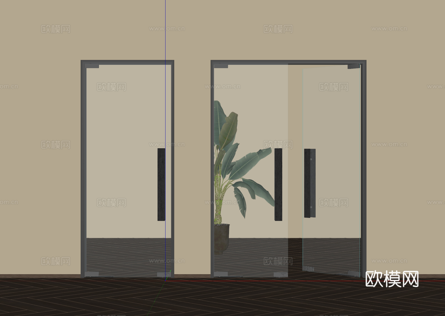 办公室玻璃门su模型