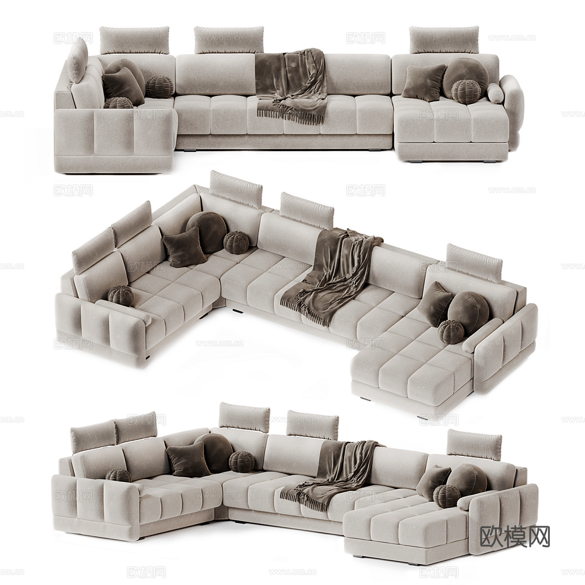 现代奶油风 Claus 布艺组合转角沙发3d模型下载（渲染图1）