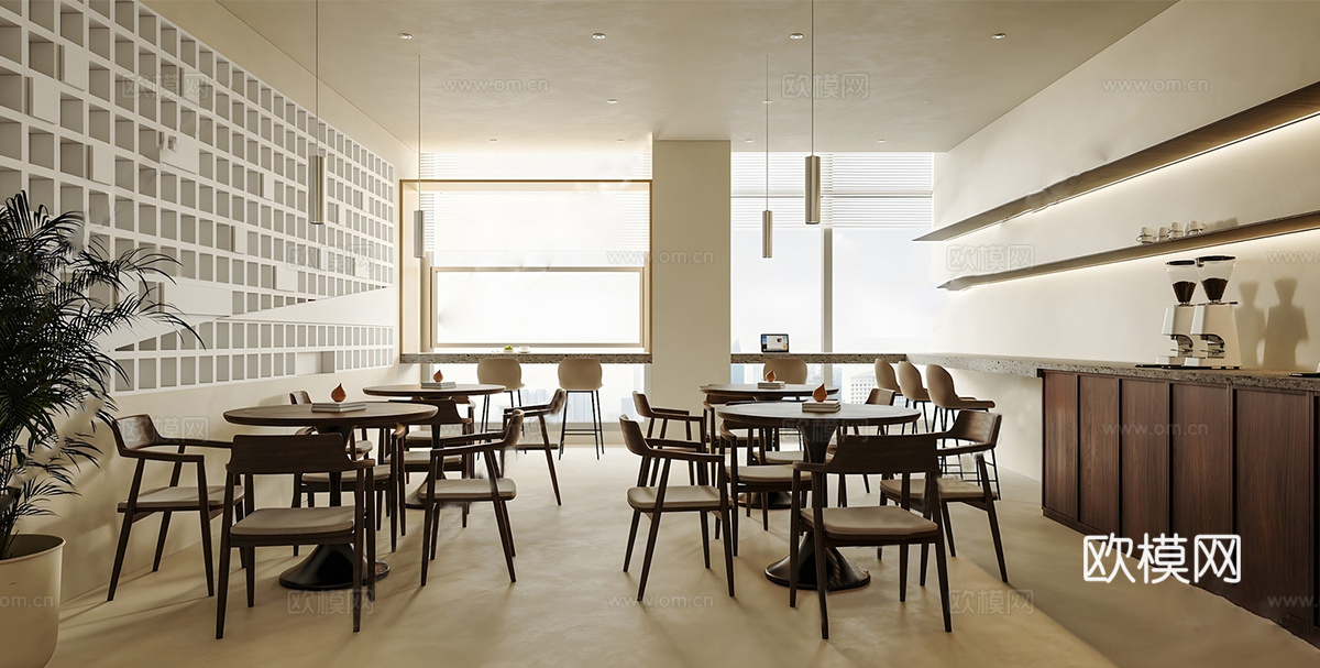 现代咖啡厅 餐桌椅组合su模型