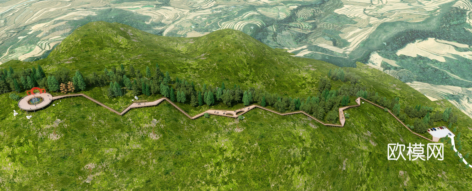 观景平台 景观台 栈道 景点 山体景观 苹果雕塑3d模型
