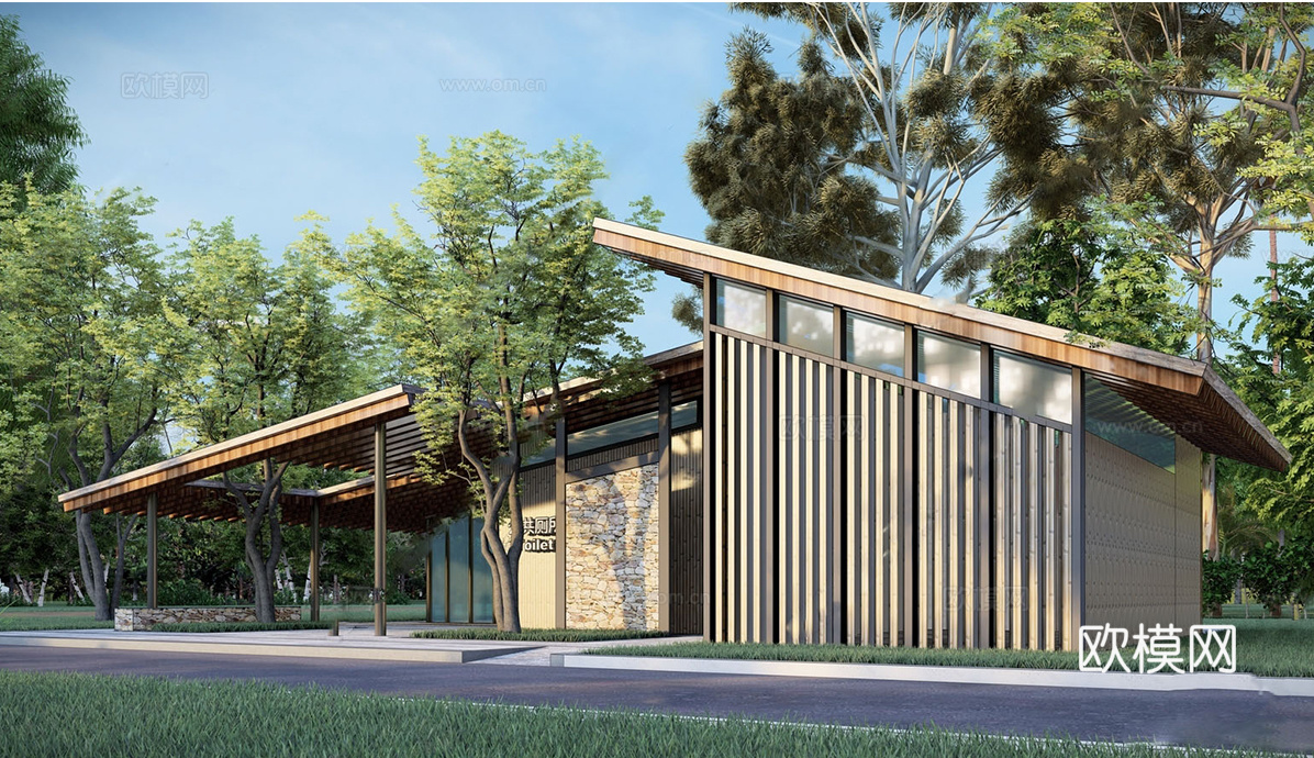 现代风格公共厕所 户外卫生间su模型