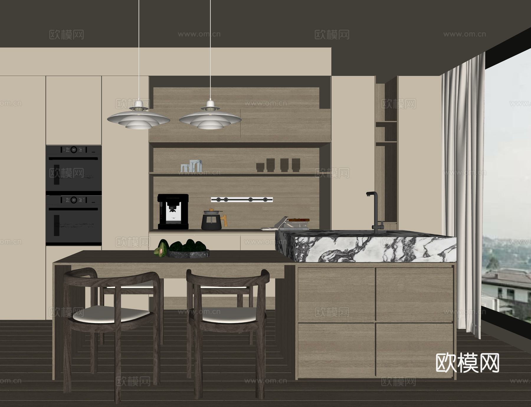 现代岛台餐厅su模型