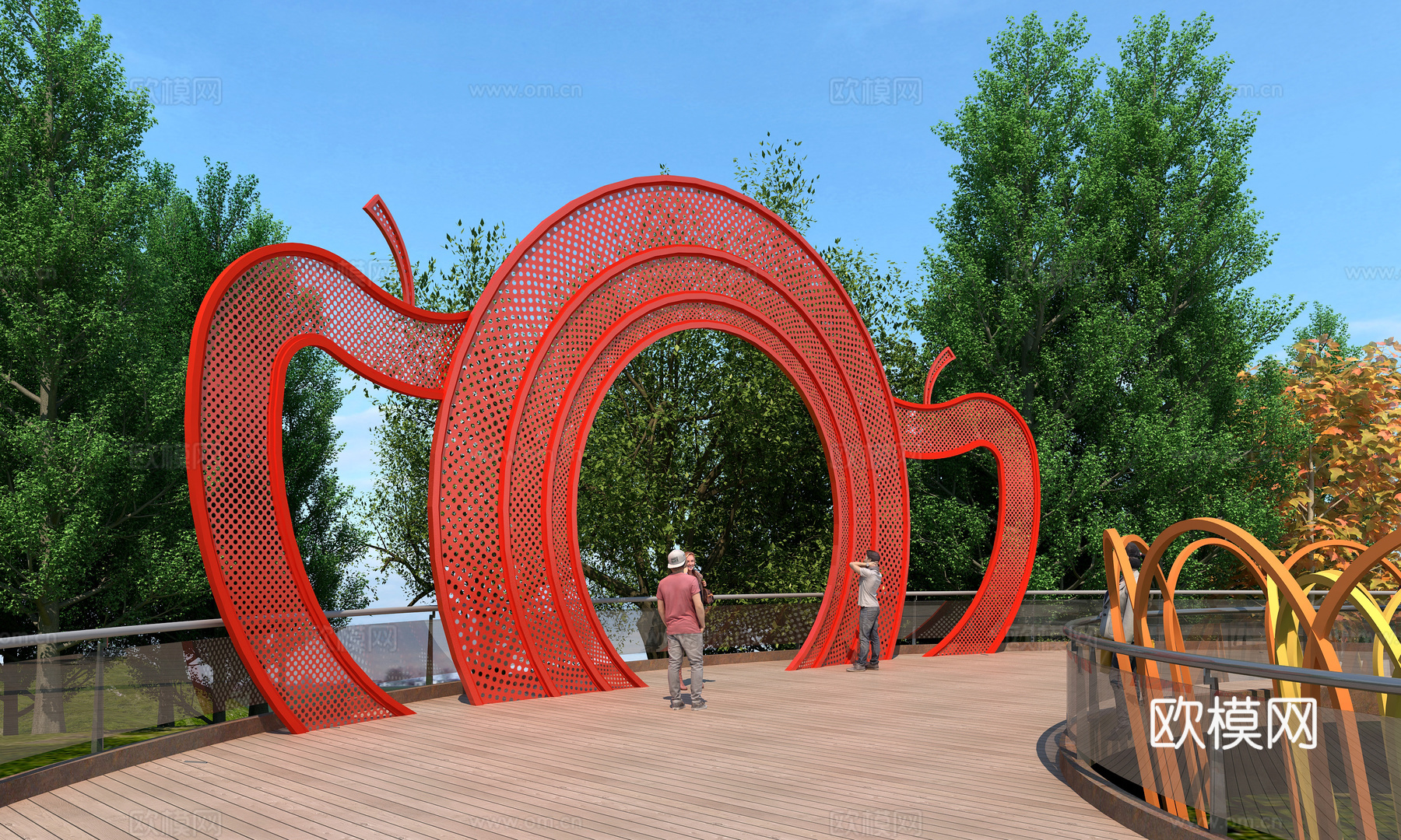 观景平台 景观台 栈道 景点 山体景观 苹果雕塑3d模型