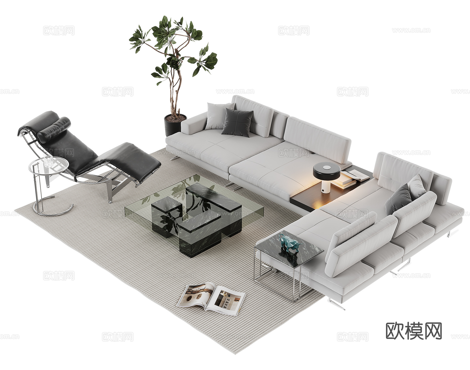 现代沙发茶几组合su模型