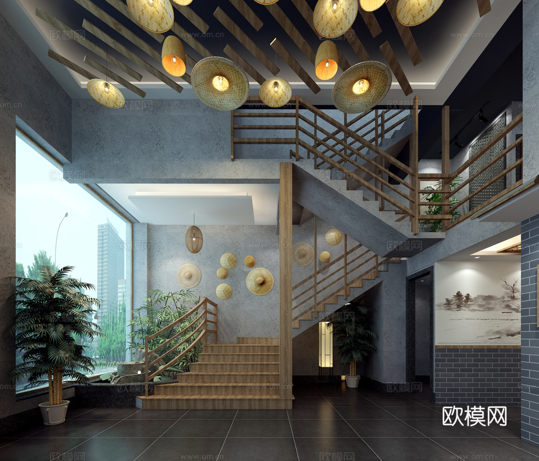 新中式前台 大厅 餐厅大厅 新中式餐厅大厅3d模型