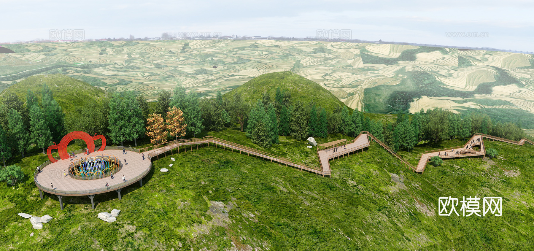 观景平台 景观台 栈道 景点 山体景观 苹果雕塑3d模型