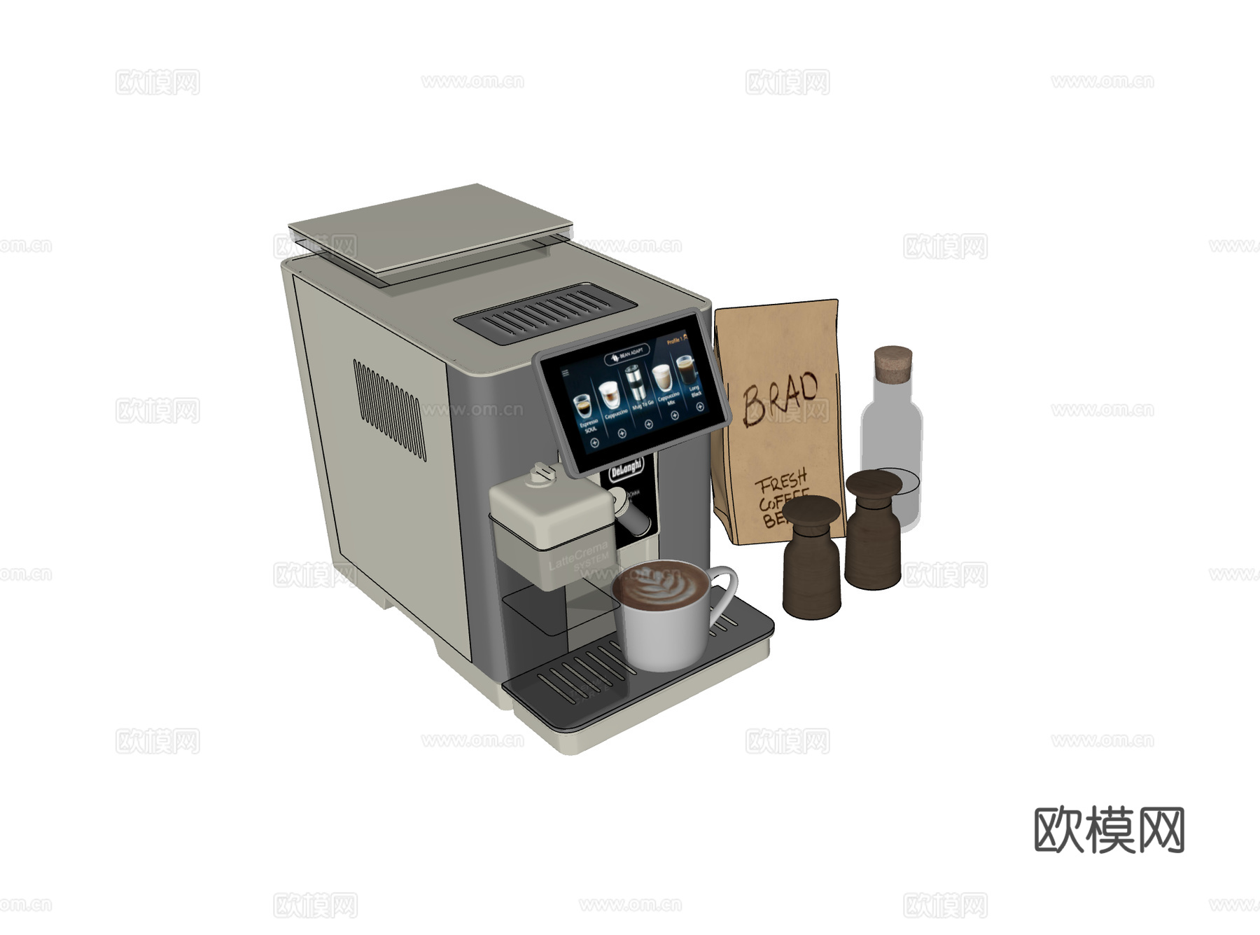 现代咖啡机 德龙咖啡机 咖啡杯 咖啡豆 咖啡角su模型