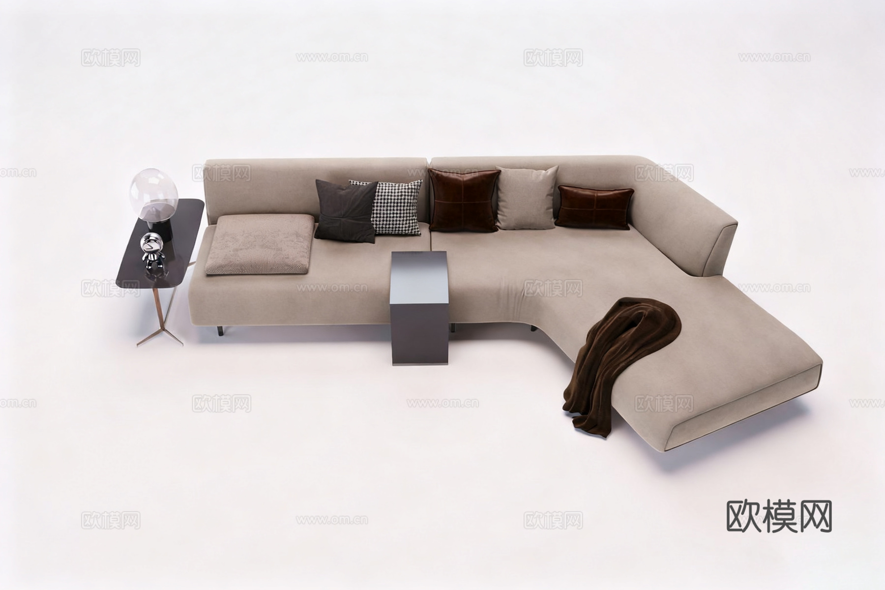现代简约L型布艺沙发 米白色布艺沙发3d模型下载_ID16146812_3dmax免费模型-欧模网