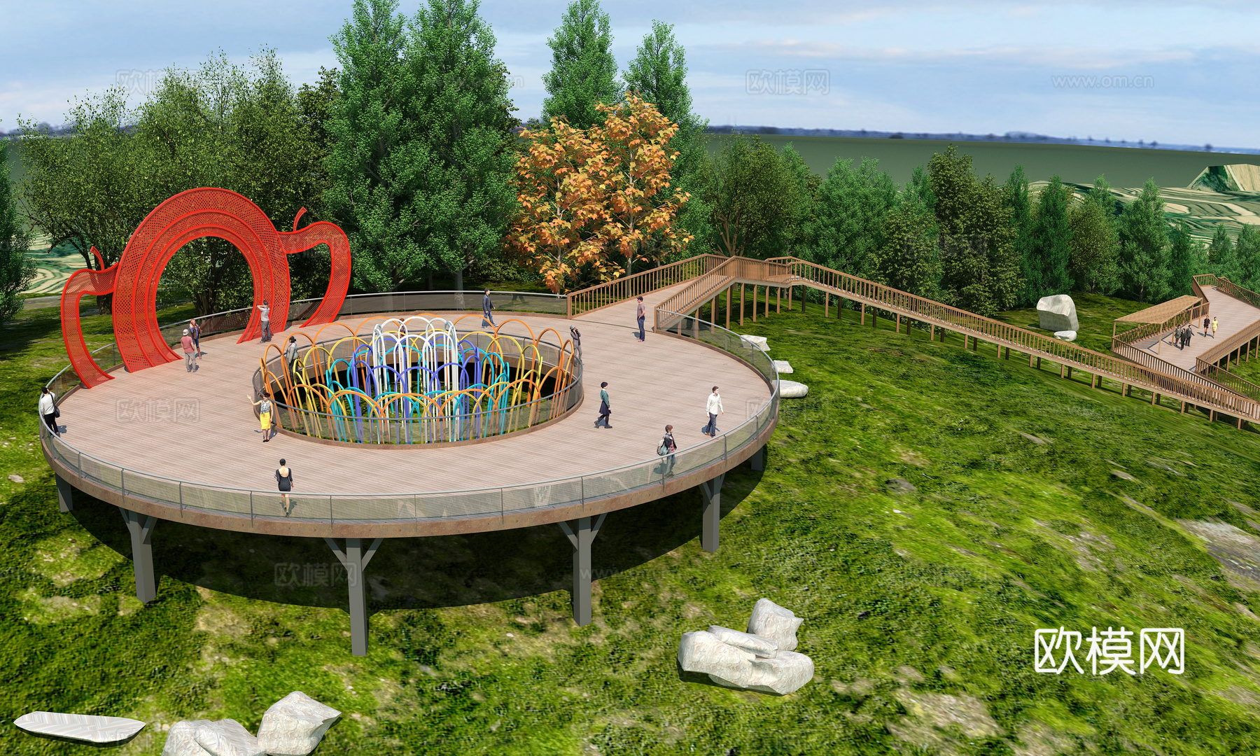 观景平台 景观台 栈道 景点 山体景观 苹果雕塑3d模型