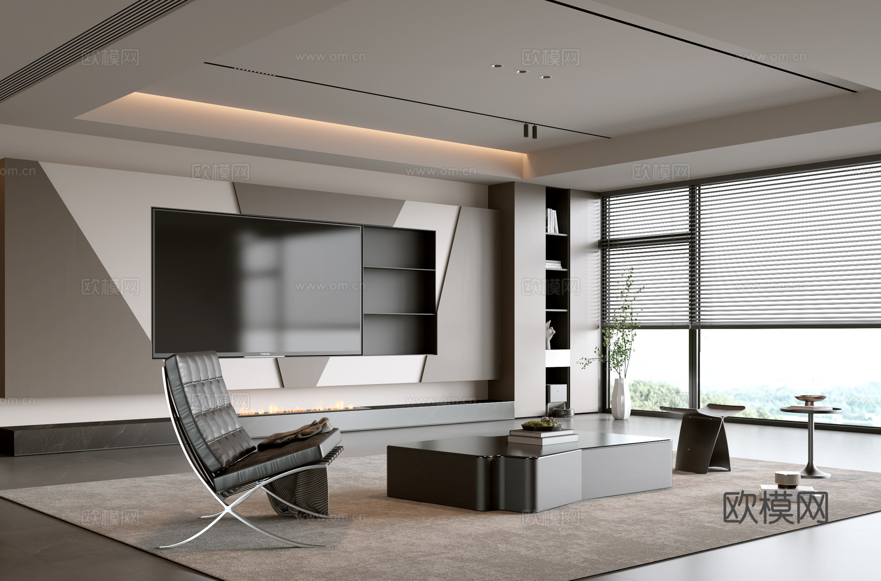 意式客厅 现代客厅 电视背景墙 电视柜 客厅背景 沙发茶几组su模型