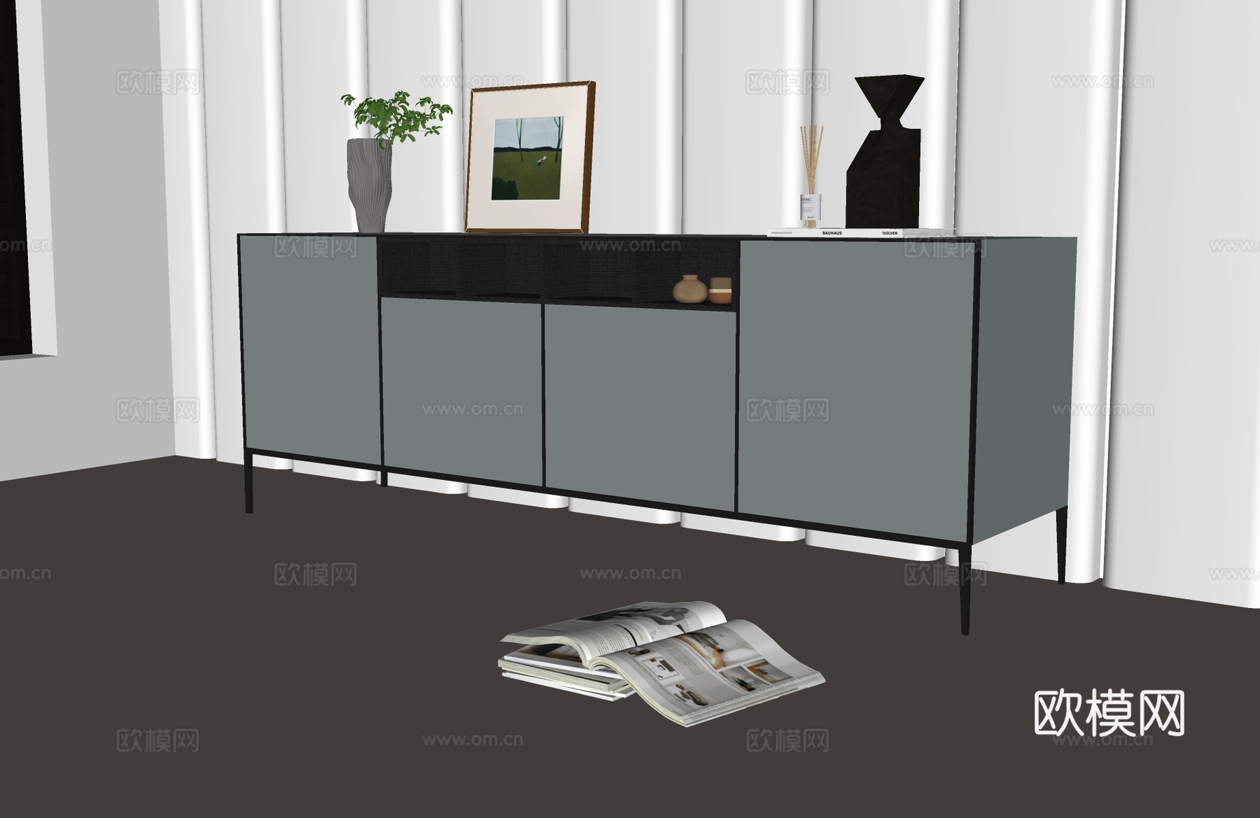 现代玄关柜 现代边柜 现代意式装饰柜 现代意式电视柜 意式边su模型
