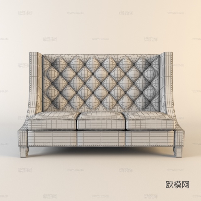法式三人沙发 沙发 三人沙发3d模型下载（渲染图2）