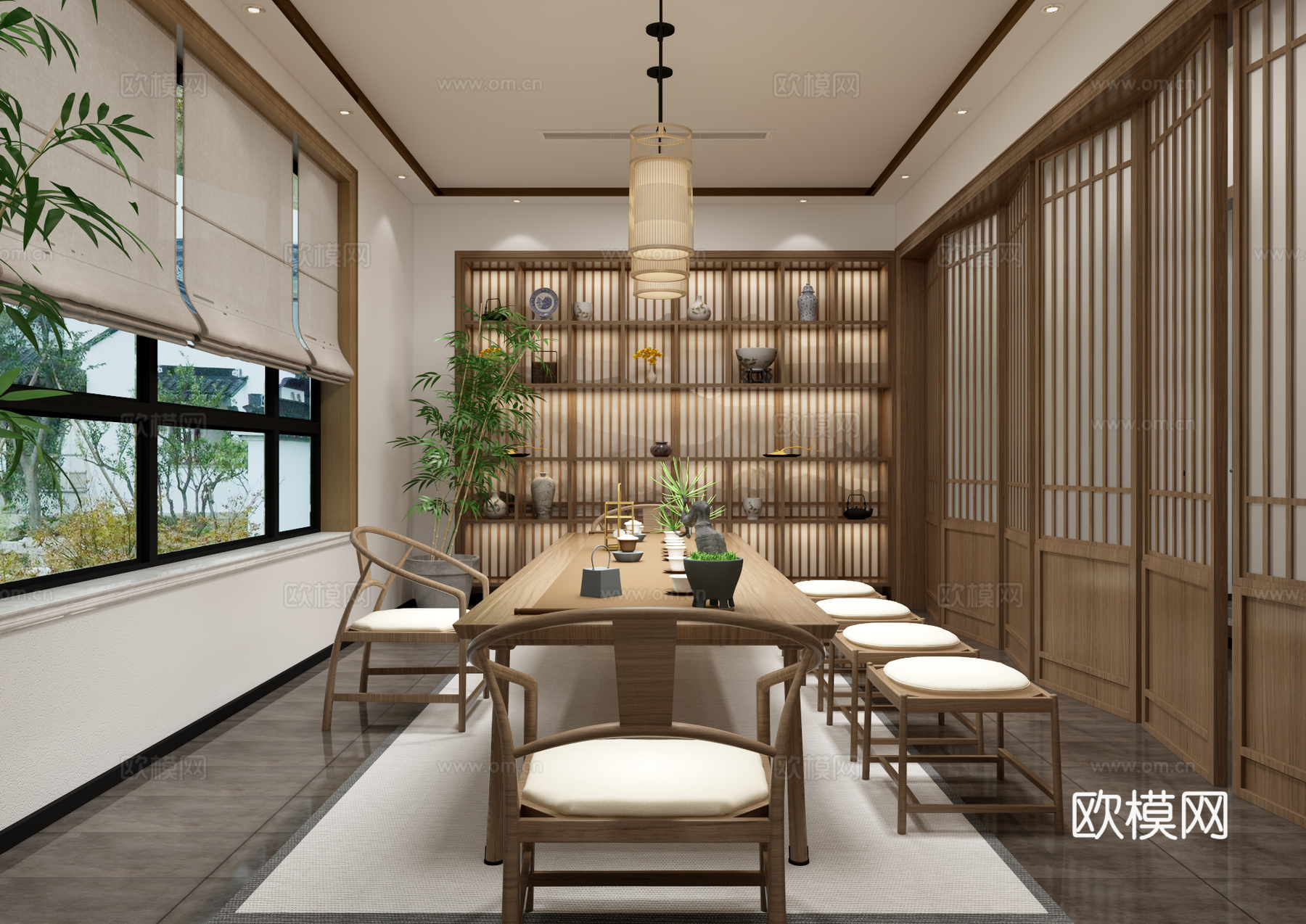 新中式 茶室3d模型下载（渲染图1）